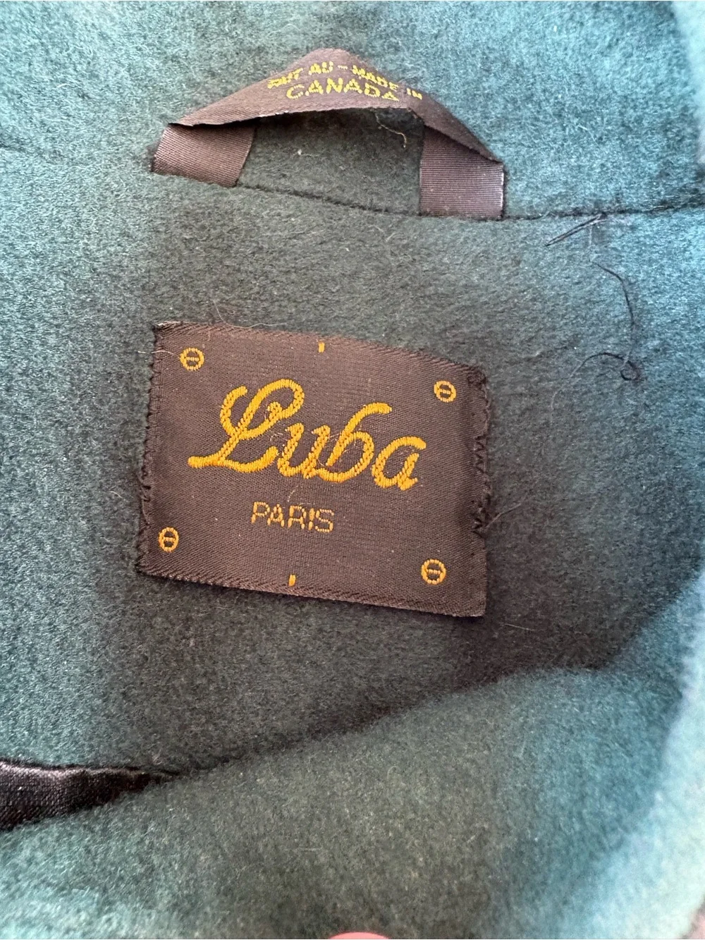 Vintage 80s Luba Paris 100% Wool Leather Trim Emerald Green Long Coat M/L - Picture 5 of 8
